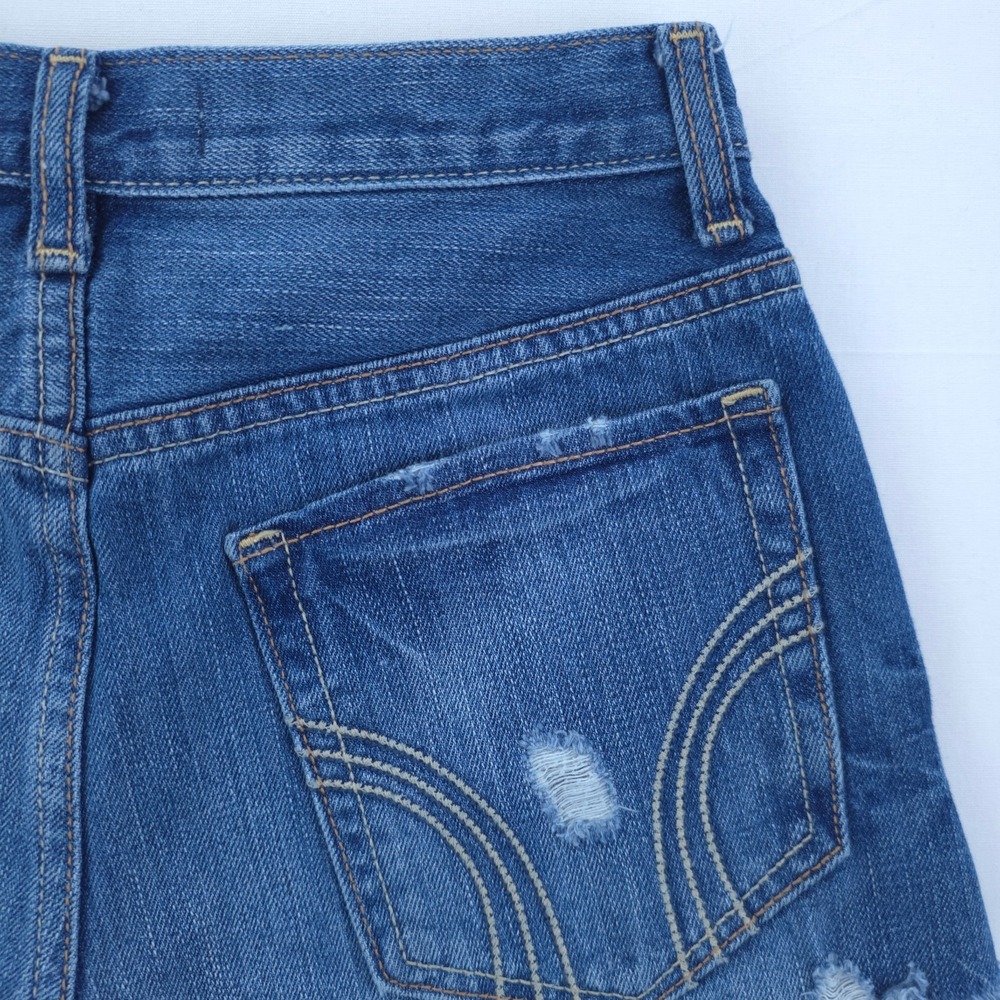 Hollister Women Denim Shorts Size 0 W24 Blue High Rise Distressed Frayed Hem - Picture 11 of 14